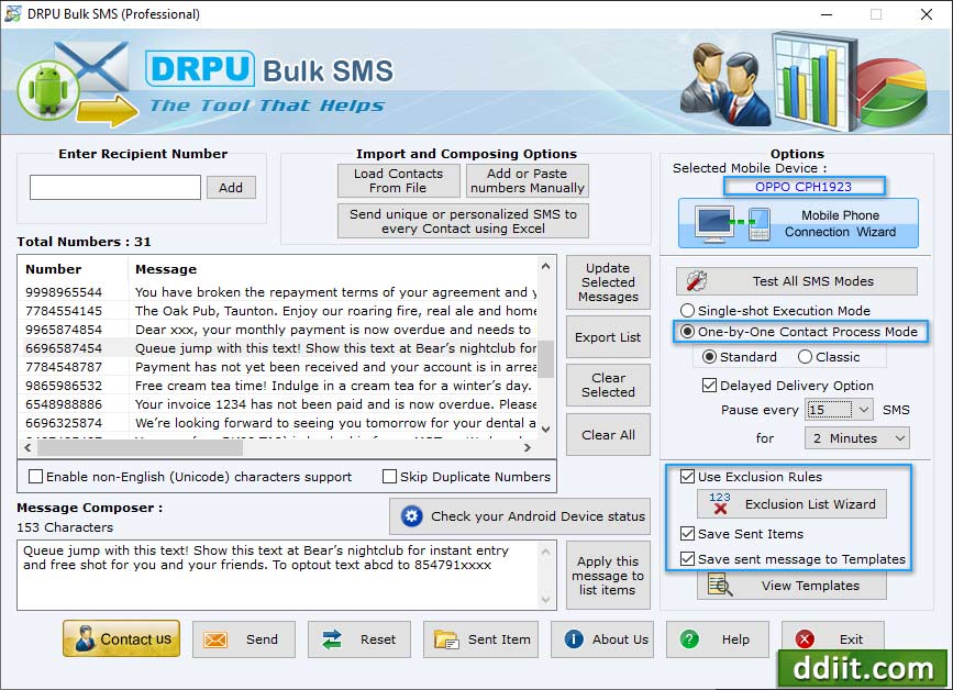 Bulk SMS message sending program