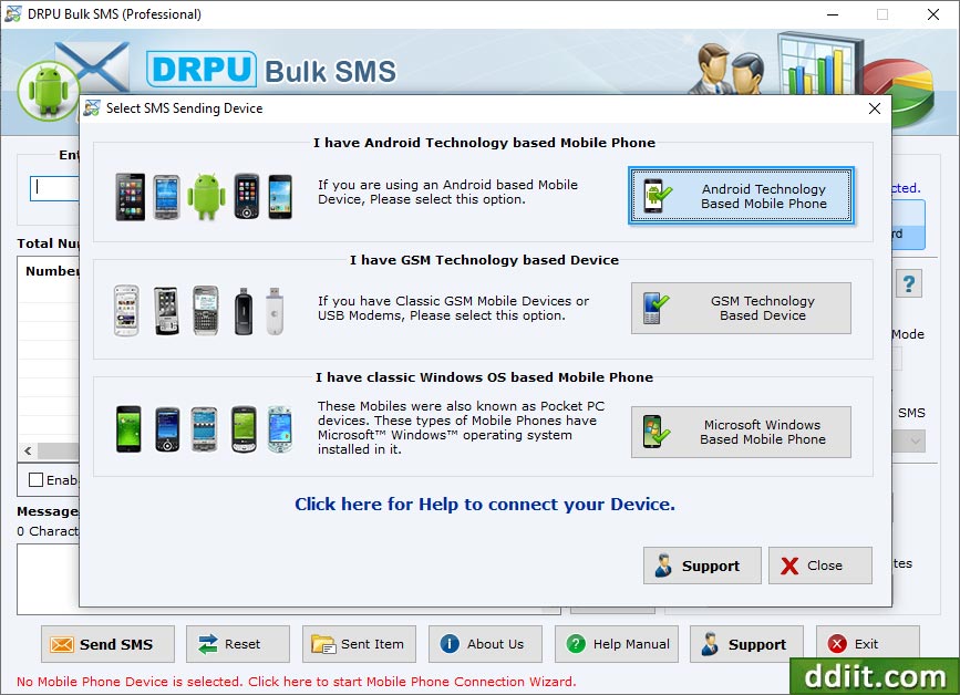 Select your mobile device type Bulk SMS Mobile Text Messaging Software