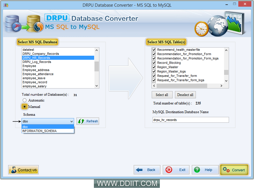 MS SQL to MySQL database converter software