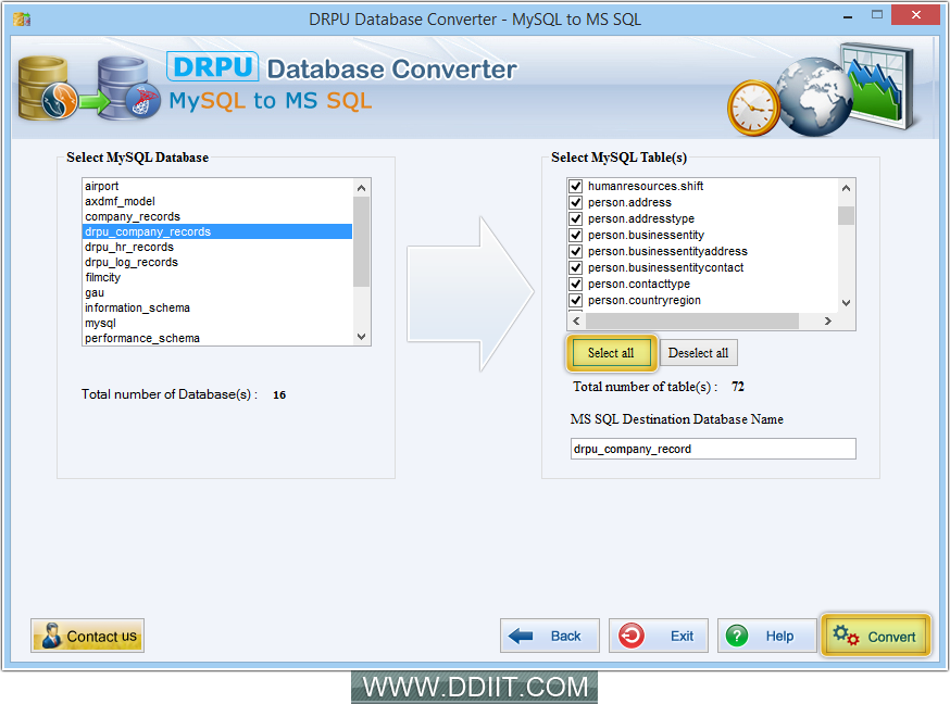 MySQL to MSSQL database converter software