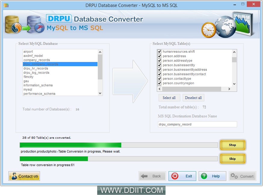 MySQL to MSSQL database converter software