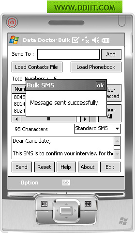 Bulk SMS sending program for pocket PC